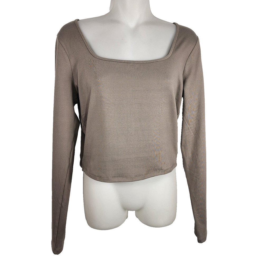Hollister Womens Top Long Sleeve Square Neck Crop Stretch Seamless Tan Large